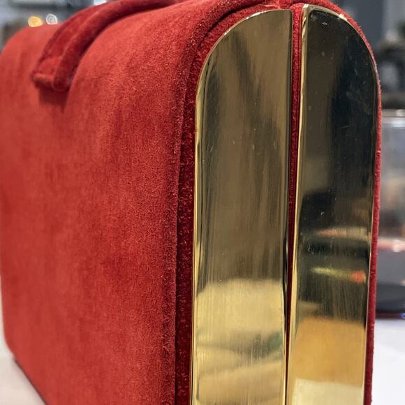 Vintage Ande Purse Crossbody 5 x 6 Formal Party Red Gold Tone Chain Strap - Picture 5 of 5